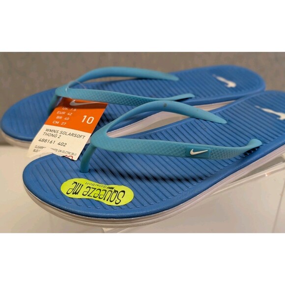 New Nike Solarsoft Thong 2 Flip Flop Blue Sandals Lightweight Women's Size 10 - Picture 1 of 6